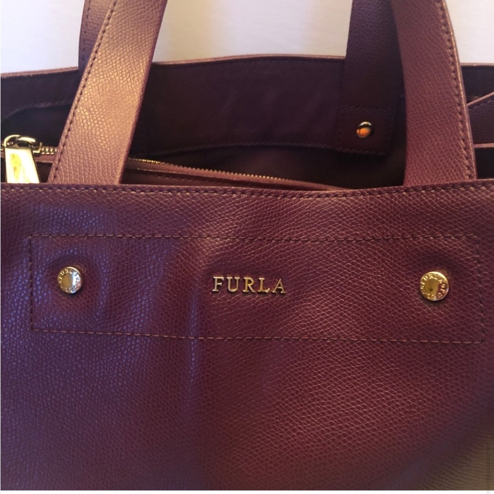 Furla Deep Plum Leather Tote with Gold Logo - Picture 6 of 11